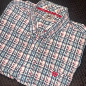 CINCH Western Plaid Button-Up Shirt Men’s Size Large Red Blue Short Sleeve Rodeo